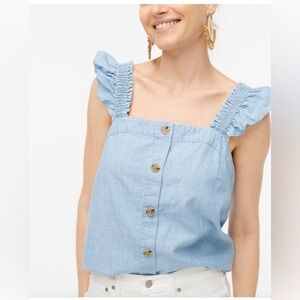 J. Crew Chambray button-front tank top with ruffle straps